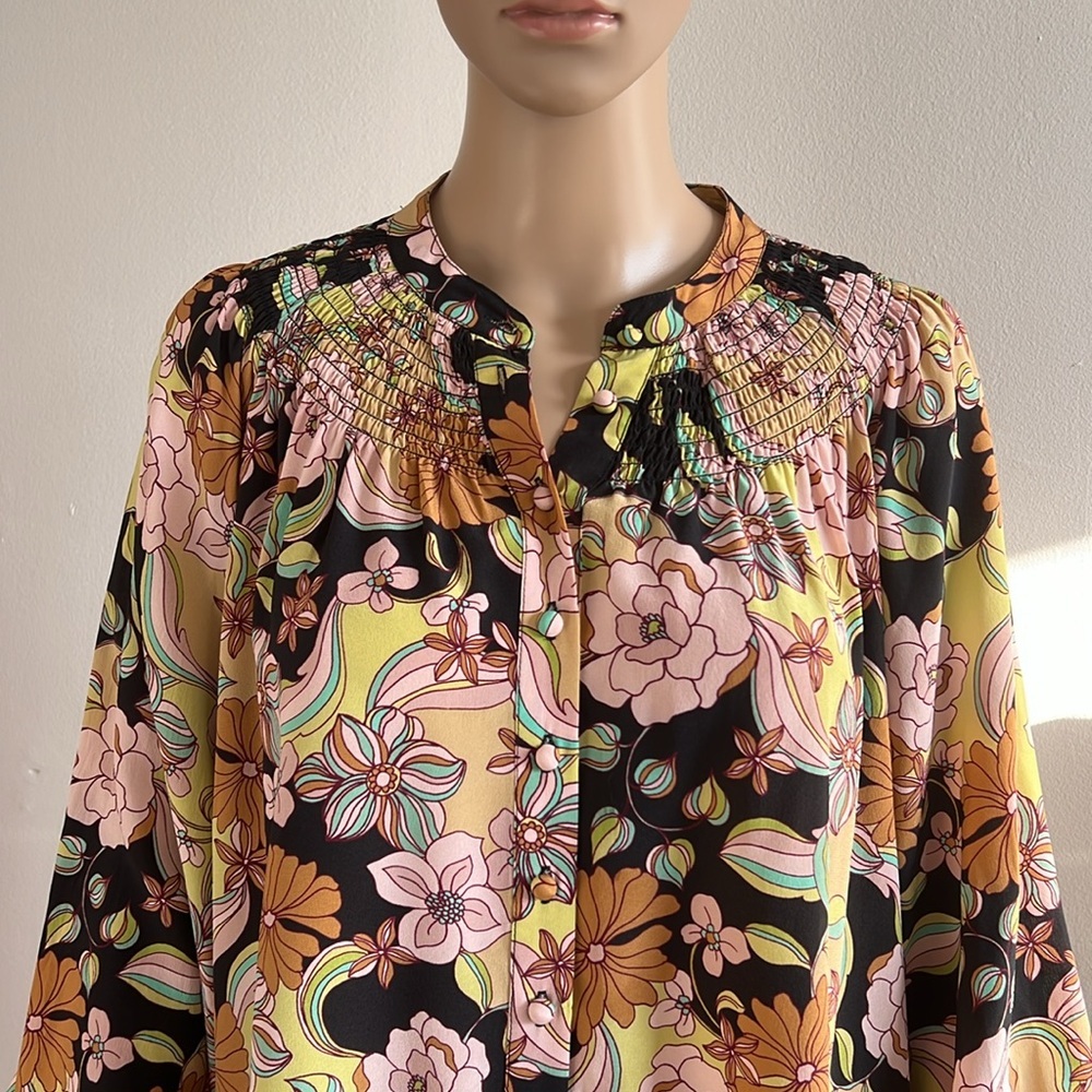 Johnny Was Love Diana Silk Floral Long Sleeve Blouse Boho Chic Size S - Picture 9 of 16